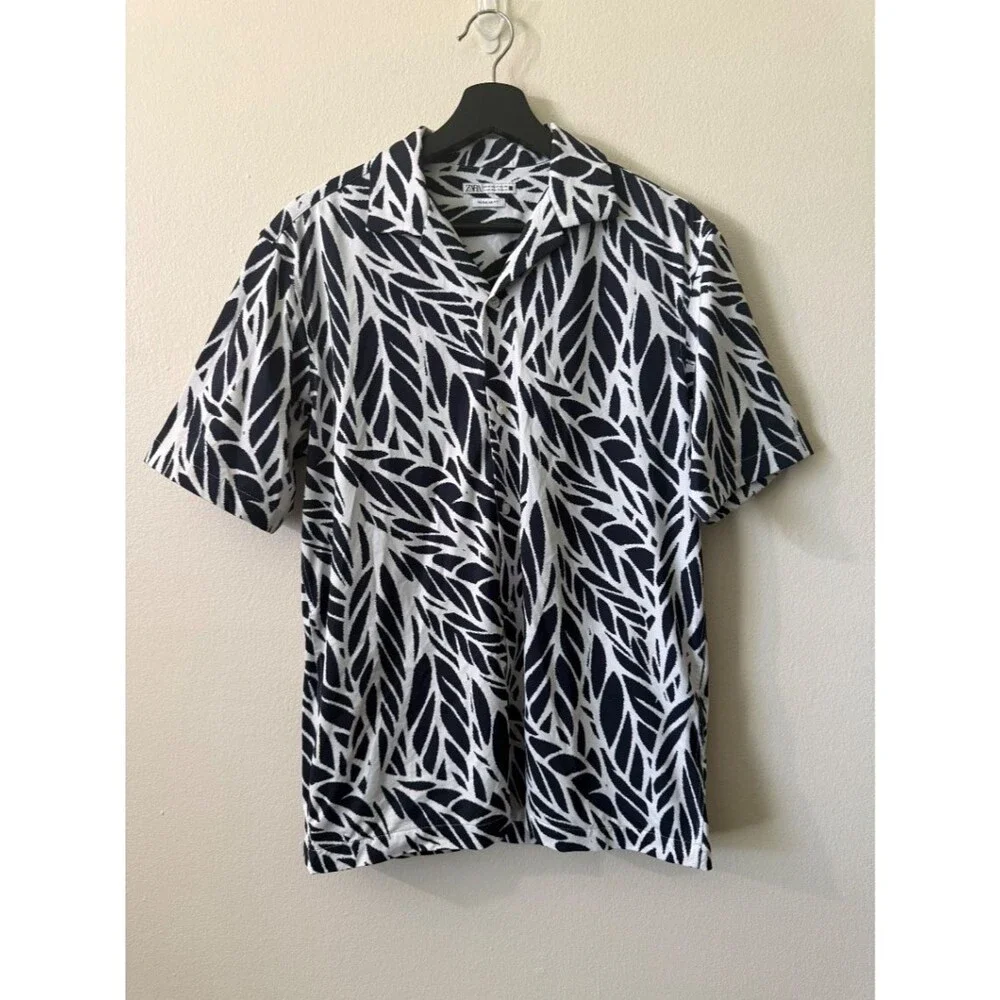 Zara Men's Short Sleeve Button Up Shirt Regular Fit M Floral Print_2